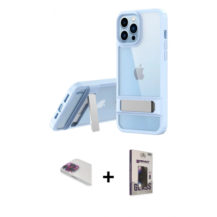 MARSİLYAN™- iPhone 13 Pro Max Kılıf Yadigar Yansıma - Siyah Bilvis Hayalet Cam Ekran Koruyucu + Pers Alüminyum Kamera Lens - GI