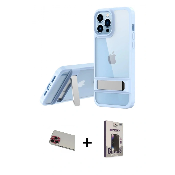MARSİLYAN™- iPhone 13 Pro Max Kılıf Yadigar Yansıma - Siyah Bilvis Hayalet Cam Ekran Koruyucu + Rainbow Kamera Lens Koruma Cam - KI