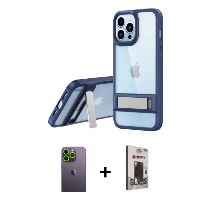 MARSİLYAN™- iPhone 13 Pro Max Kılıf Yadigar Yansıma - Siyah Bilvis Hayalet Cam Ekran Koruyucu + Neon Fosforlu Kamera Lens - YL