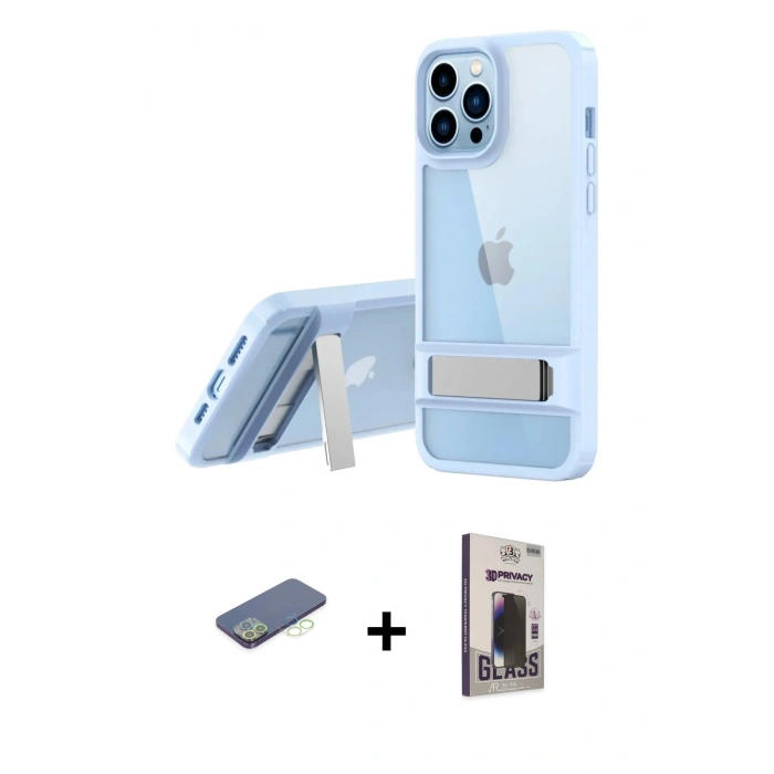 MARSİLYAN™- iPhone 13 Pro Max Kılıf Yadigar Yansıma - Siyah Bilvis Hayalet Cam Ekran Koruyucu + Renkli Kamera Lens Koruma Cam - YL