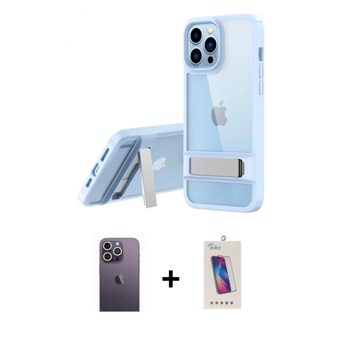 MARSİLYAN™- iPhone 13 Pro Max Kılıf Yadigar Yansıma - Siyah Joko 5D Cam + Neon Fosforlu Kamera Lens - BZ