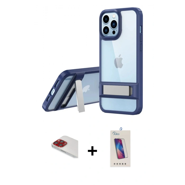 MARSİLYAN™- iPhone 13 Pro Max Kılıf Yadigar Yansıma - Siyah Joko 5D Cam + Pers Alüminyum Kamera Lens - KI