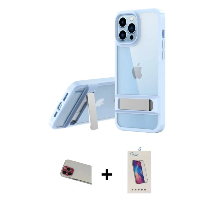 MARSİLYAN™- iPhone 13 Pro Max Kılıf Yadigar Yansıma - Siyah Joko 5D Cam + Rainbow Kamera Lens Koruma Cam - KI