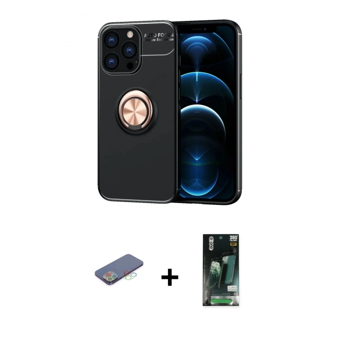MARSİLYAN™- iPhone 13 Pro Max Kılıf Yankı Form Prime - Şeffaf 360 Full Body Arka Koruyucu + Renkli Kamera Lens Koruma Cam - MI