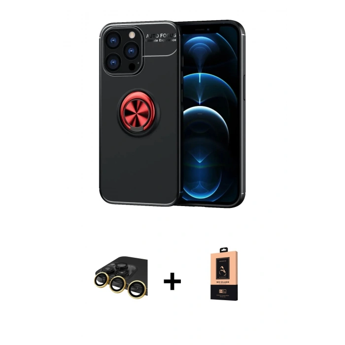 MARSİLYAN™- iPhone 13 Pro Max Kılıf Yankı Form Prime - Şeffaf Maxco Cam Ekran Koruyucu + Gold Raze Metal Kamera Lens