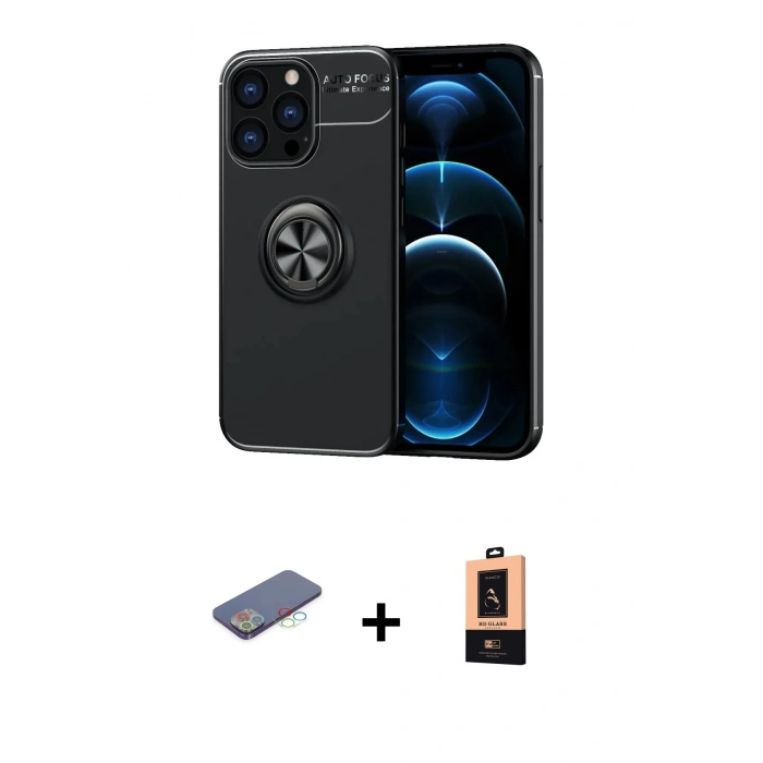 MARSİLYAN™- iPhone 13 Pro Max Kılıf Yankı Form Prime - Şeffaf Maxco Cam Ekran Koruyucu + Renkli Kamera Lens Koruma Cam - MI
