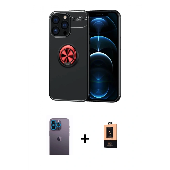 MARSİLYAN™- iPhone 13 Pro Max Kılıf Yankı Form Prime - Şeffaf Maxco Cam Ekran Koruyucu + Neon Fosforlu Kamera Lens - MI