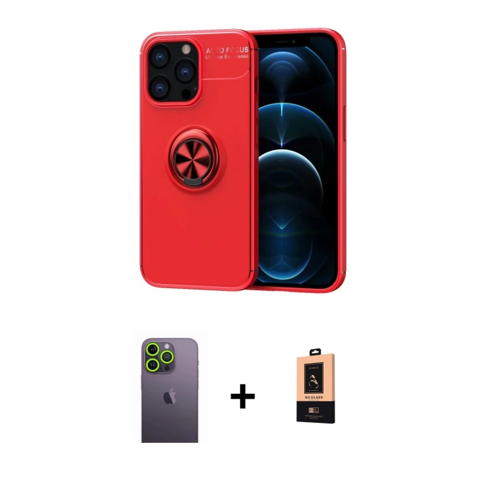 MARSİLYAN™- iPhone 13 Pro Max Kılıf Yankı Form Prime - Şeffaf Maxco Cam Ekran Koruyucu + Neon Fosforlu Kamera Lens - YL