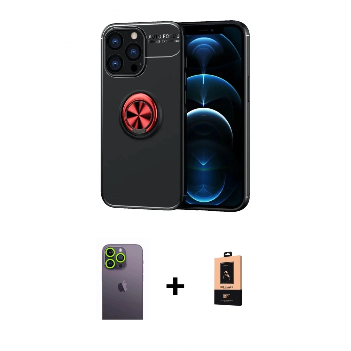 MARSİLYAN™- iPhone 13 Pro Max Kılıf Yankı Form Prime - Şeffaf Maxco Cam Ekran Koruyucu + Neon Fosforlu Kamera Lens - YL