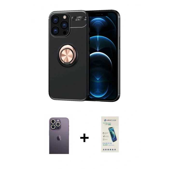 MARSİLYAN™- iPhone 13 Pro Max Kılıf Yankı Form Prime - Şeffaf Pasifik Cam Ekran Koruyucu + Neon Fosforlu Kamera Lens - BZ