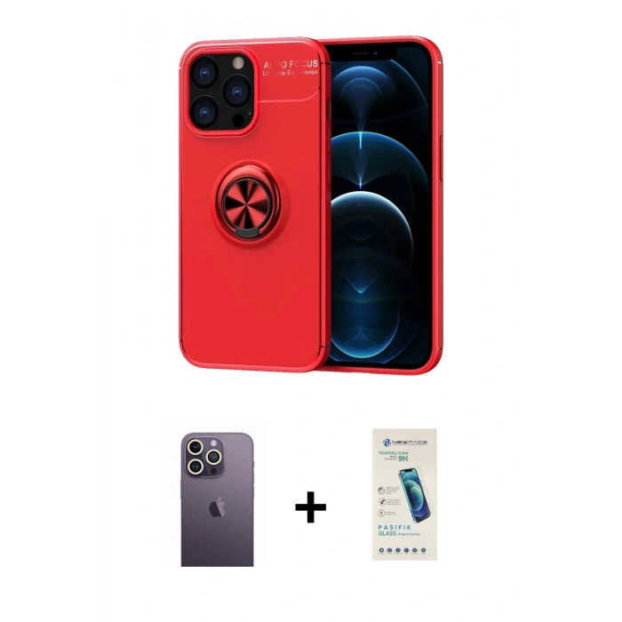 MARSİLYAN™- iPhone 13 Pro Max Kılıf Yankı Form Prime - Şeffaf Pasifik Cam Ekran Koruyucu + Neon Fosforlu Kamera Lens - BZ