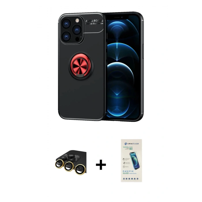 MARSİLYAN™- iPhone 13 Pro Max Kılıf Yankı Form Prime - Şeffaf Pasifik Cam Ekran Koruyucu + Raze Metal Kamera Lens - GD