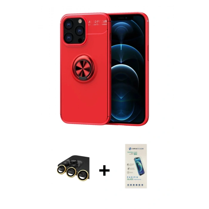 MARSİLYAN™- iPhone 13 Pro Max Kılıf Yankı Form Prime - Şeffaf Pasifik Cam Ekran Koruyucu + Raze Metal Kamera Lens - GD