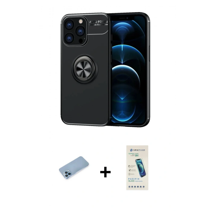 MARSİLYAN™- iPhone 13 Pro Max Kılıf Yankı Form Prime - Şeffaf Pasifik Cam Ekran Koruyucu + Shine Kamera Lens Koruma Cam - MI