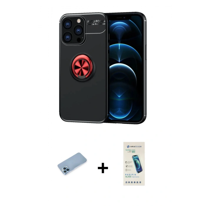 MARSİLYAN™- iPhone 13 Pro Max Kılıf Yankı Form Prime - Şeffaf Pasifik Cam Ekran Koruyucu + Shine Kamera Lens Koruma Cam - MI