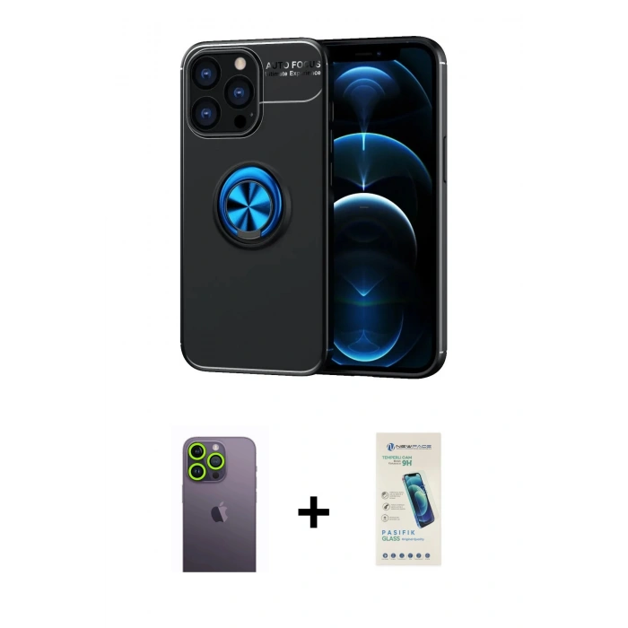 MARSİLYAN™- iPhone 13 Pro Max Kılıf Yankı Form Prime - Şeffaf Pasifik Cam Ekran Koruyucu + Neon Fosforlu Kamera Lens - YL