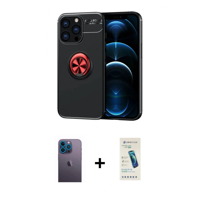 MARSİLYAN™- iPhone 13 Pro Max Kılıf Yankı Form Prime - Şeffaf Pasifik Cam Ekran Koruyucu + Neon Fosforlu Kamera Lens - MI
