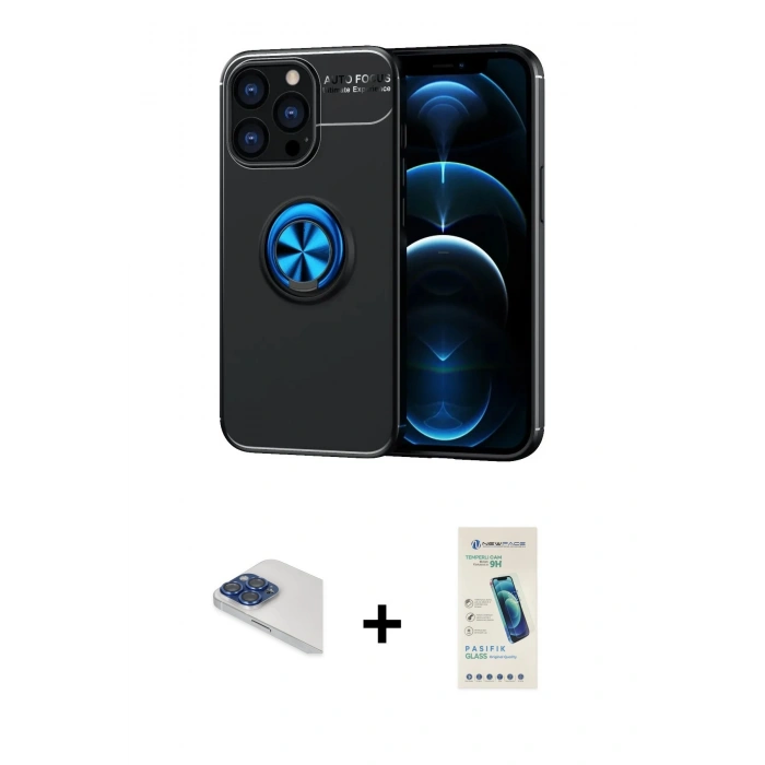 MARSİLYAN™- iPhone 13 Pro Max Kılıf Yankı Form Prime - Şeffaf Pasifik Cam Ekran Koruyucu + Pers Alüminyum Kamera Lens - LT