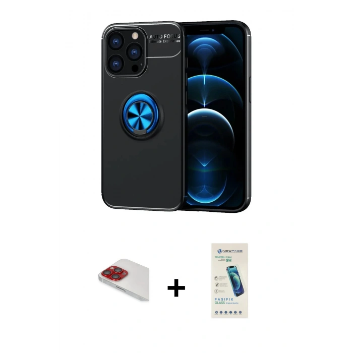 MARSİLYAN™- iPhone 13 Pro Max Kılıf Yankı Form Prime - Şeffaf Pasifik Cam Ekran Koruyucu + Pers Alüminyum Kamera Lens - KI