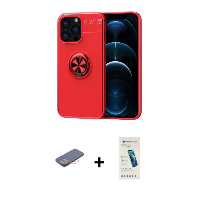 MARSİLYAN™- iPhone 13 Pro Max Kılıf Yankı Form Prime - Şeffaf Pasifik Cam Ekran Koruyucu + Renkli Kamera Lens Koruma Cam - PE