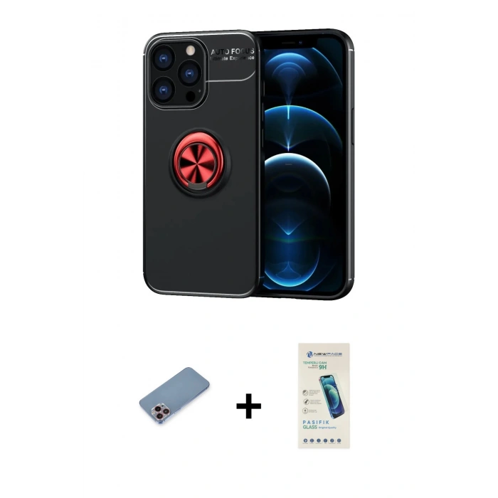 MARSİLYAN™- iPhone 13 Pro Max Kılıf Yankı Form Prime - Şeffaf Pasifik Cam Ekran Koruyucu + Shine Kamera Lens Koruma Cam - PE