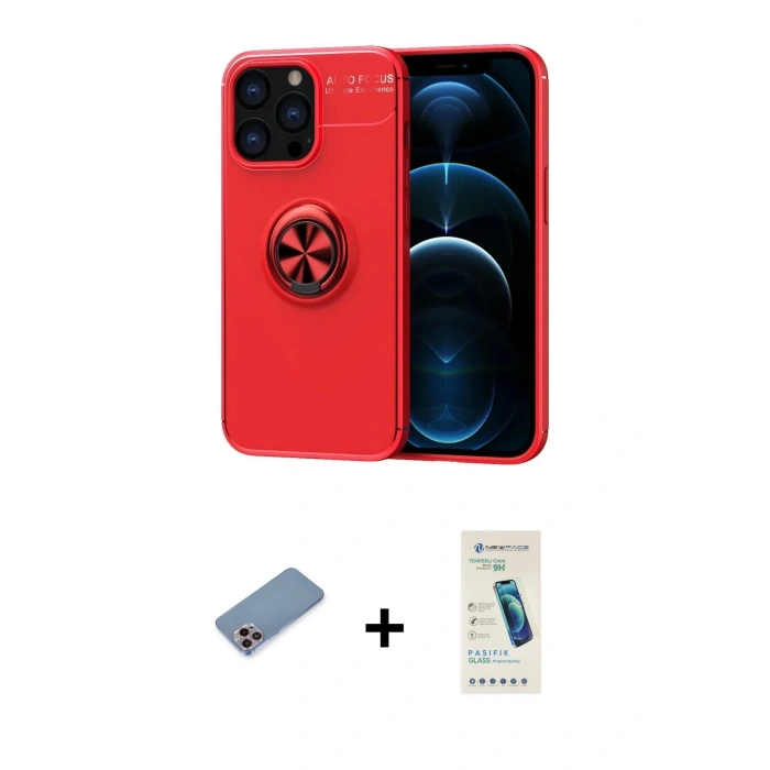 MARSİLYAN™- iPhone 13 Pro Max Kılıf Yankı Form Prime - Şeffaf Pasifik Cam Ekran Koruyucu + Shine Kamera Lens Koruma Cam - PE
