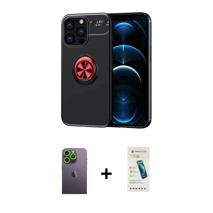 MARSİLYAN™- iPhone 13 Pro Max Kılıf Yankı Form Prime - Şeffaf Pasifik Cam Ekran Koruyucu + Neon Fosforlu Kamera Lens - YL