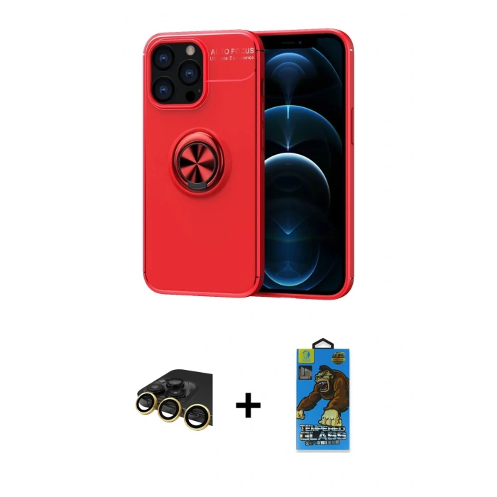 MARSİLYAN™- iPhone 13 Pro Max Kılıf Yankı Form Prime - Siyah 18D Cam Ekran Koruyucu + Raze Metal Kamera Lens - GD