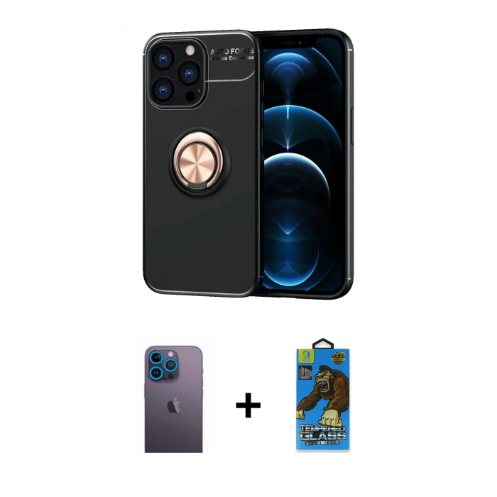 MARSİLYAN™- iPhone 13 Pro Max Kılıf Yankı Form Prime - Siyah 18D Cam Ekran Koruyucu + Neon Fosforlu Kamera Lens - MI