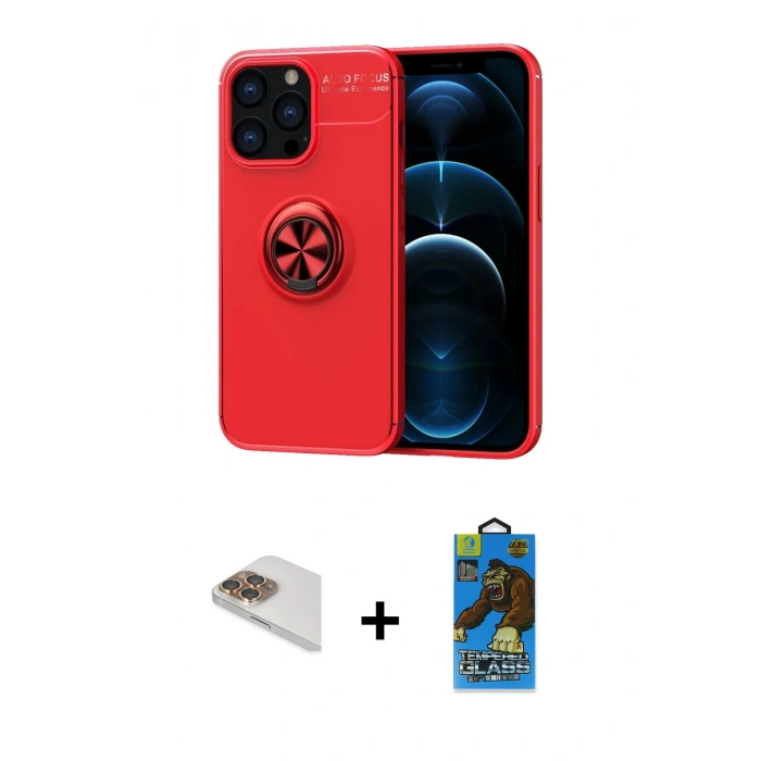 MARSİLYAN™- iPhone 13 Pro Max Kılıf Yankı Form Prime - Siyah 18D Cam Ekran Koruyucu + Pers Alüminyum Kamera Lens - GD