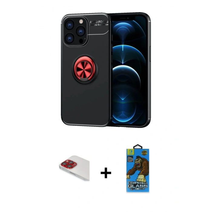 MARSİLYAN™- iPhone 13 Pro Max Kılıf Yankı Form Prime - Siyah 18D Cam Ekran Koruyucu + Pers Alüminyum Kamera Lens - KI