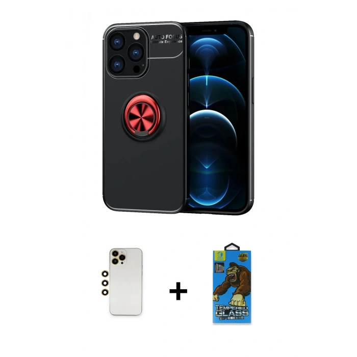 MARSİLYAN™- iPhone 13 Pro Max Kılıf Yankı Form Prime - Siyah 18D Cam Ekran Koruyucu + Shine Kamera Lens - GD
