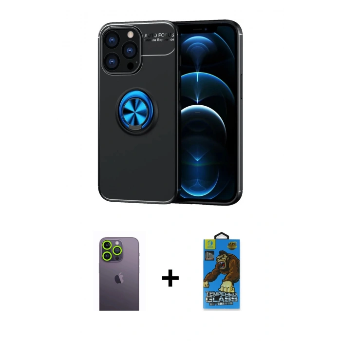 MARSİLYAN™- iPhone 13 Pro Max Kılıf Yankı Form Prime - Siyah 18D Cam Ekran Koruyucu + Neon Fosforlu Kamera Lens - YL