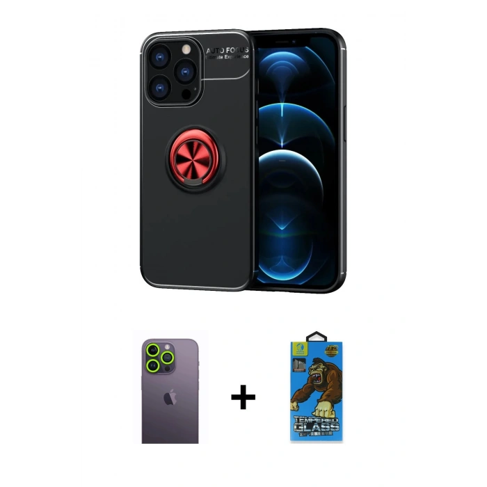 MARSİLYAN™- iPhone 13 Pro Max Kılıf Yankı Form Prime - Siyah 18D Cam Ekran Koruyucu + Neon Fosforlu Kamera Lens - YL