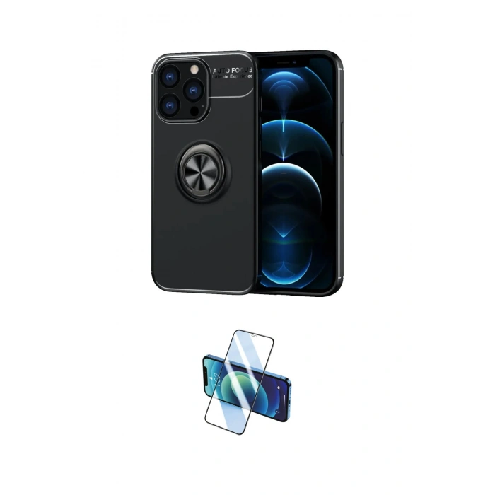 MARSİLYAN™- iPhone 13 Pro Max Kılıf Yankı Form Prime - Siyah 3D Antistatik Cam Ekran Koruyucu