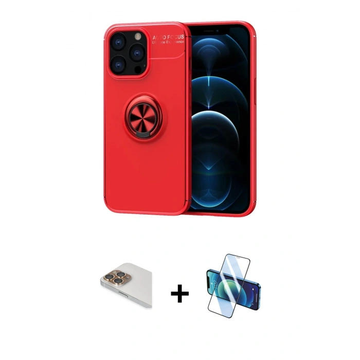 MARSİLYAN™- iPhone 13 Pro Max Kılıf Yankı Form Prime - Siyah 3D Antistatik Cam Ekran Koruyucu + Pers Alüminyum Kamera Lens - GD
