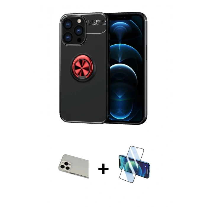 MARSİLYAN™- iPhone 13 Pro Max Kılıf Yankı Form Prime - Siyah 3D Antistatik Cam Ekran Koruyucu + Rainbow Kamera Lens Koruma Cam - BZ