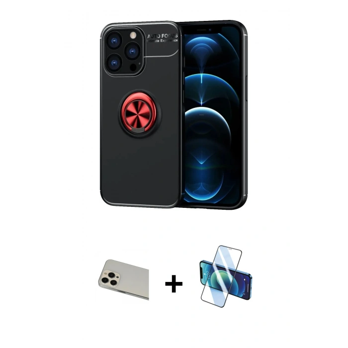 MARSİLYAN™- iPhone 13 Pro Max Kılıf Yankı Form Prime - Siyah 3D Antistatik Cam Ekran Koruyucu + Rainbow Kamera Lens Koruma Cam - REGD