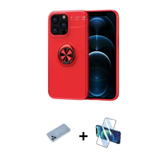 MARSİLYAN™- iPhone 13 Pro Max Kılıf Yankı Form Prime - Siyah 3D Antistatik Cam Ekran Koruyucu + Shine Kamera Lens Koruma Cam - MI