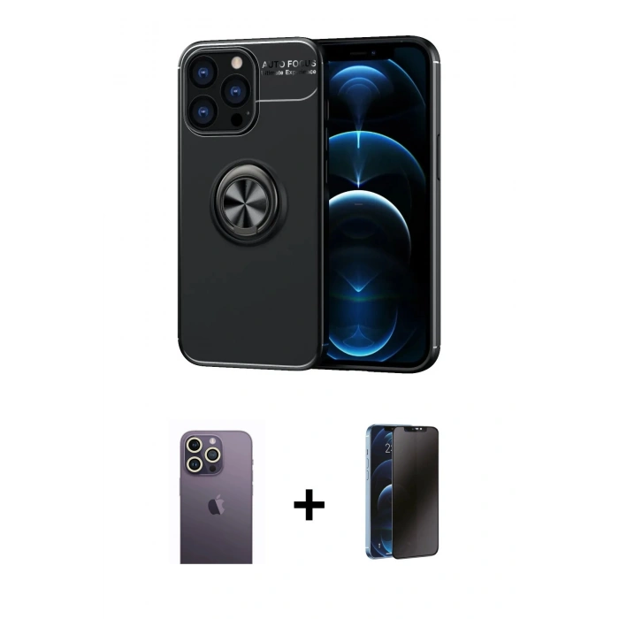 MARSİLYAN™- iPhone 13 Pro Max Kılıf Yankı Form Prime - Siyah 3D Antistatik Hayalet Cam Ekran Koruyucu + Neon Fosforlu Kamera Lens - BZ