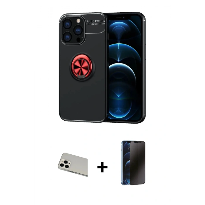 MARSİLYAN™- iPhone 13 Pro Max Kılıf Yankı Form Prime - Siyah 3D Antistatik Hayalet Cam Ekran Koruyucu + Rainbow Kamera Lens Koruma Cam - BZ