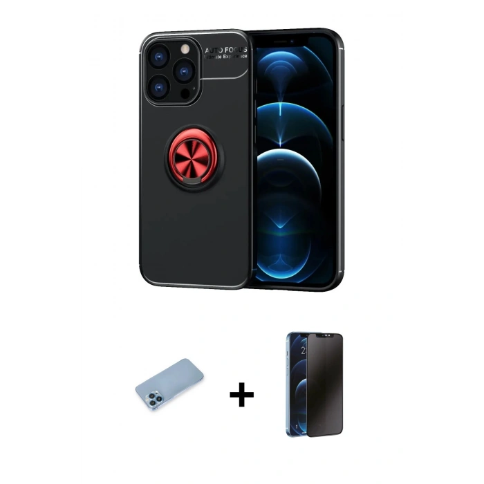 MARSİLYAN™- iPhone 13 Pro Max Kılıf Yankı Form Prime - Siyah 3D Antistatik Hayalet Cam Ekran Koruyucu + Shine Kamera Lens Koruma Cam - MI