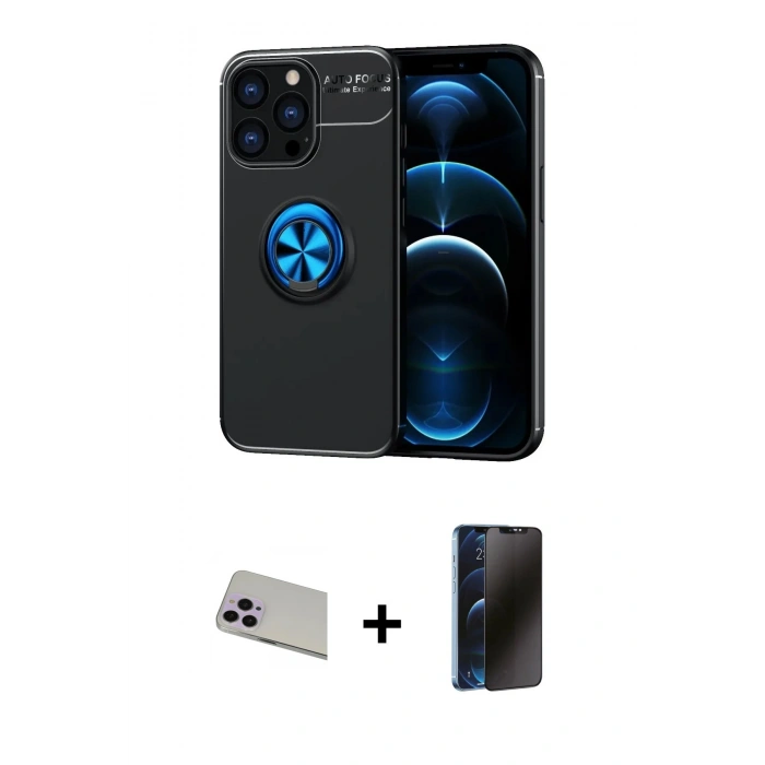 MARSİLYAN™- iPhone 13 Pro Max Kılıf Yankı Form Prime - Siyah 3D Antistatik Hayalet Cam Ekran Koruyucu + Rainbow Kamera Lens Koruma Cam - MR