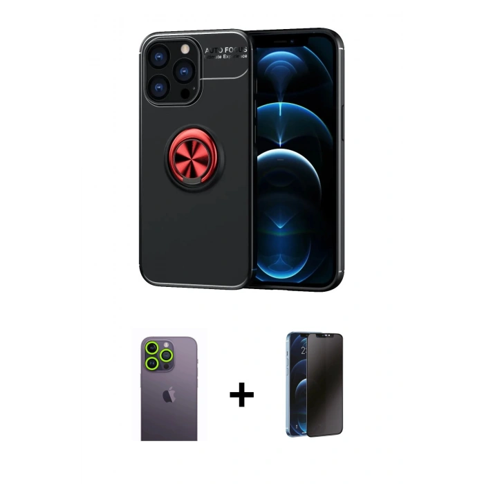 MARSİLYAN™- iPhone 13 Pro Max Kılıf Yankı Form Prime - Siyah 3D Antistatik Hayalet Cam Ekran Koruyucu + Neon Fosforlu Kamera Lens - YL