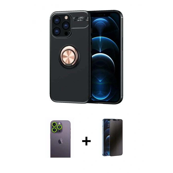 MARSİLYAN™- iPhone 13 Pro Max Kılıf Yankı Form Prime - Siyah 3D Antistatik Hayalet Cam Ekran Koruyucu + Neon Fosforlu Kamera Lens - YL