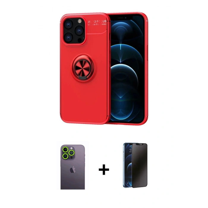 MARSİLYAN™- iPhone 13 Pro Max Kılıf Yankı Form Prime - Siyah 3D Antistatik Hayalet Cam Ekran Koruyucu + Neon Fosforlu Kamera Lens - YL