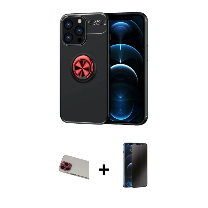 MARSİLYAN™- iPhone 13 Pro Max Kılıf Yankı Form Prime - Siyah 3D Antistatik Hayalet Cam Ekran Koruyucu + Rainbow Kamera Lens Koruma Cam - KI