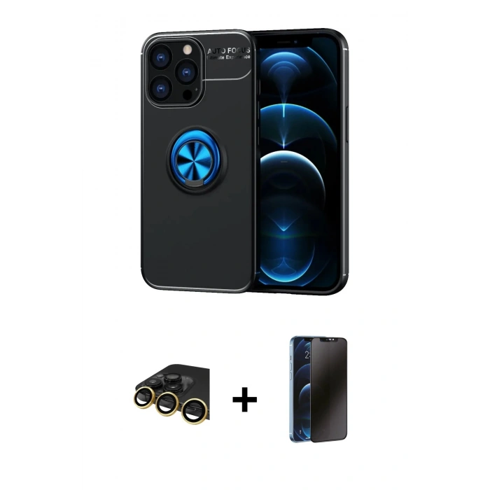 MARSİLYAN™- iPhone 13 Pro Max Kılıf Yankı Form Prime - Siyah 3D Antistatik Hayalet Cam Ekran Koruyucu + Raze Metal Kamera Lens - GD