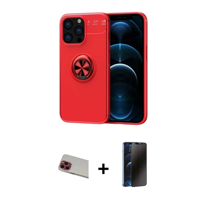 MARSİLYAN™- iPhone 13 Pro Max Kılıf Yankı Form Prime - Siyah 3D Antistatik Hayalet Cam Ekran Koruyucu + Rainbow Kamera Lens Koruma Cam - KI