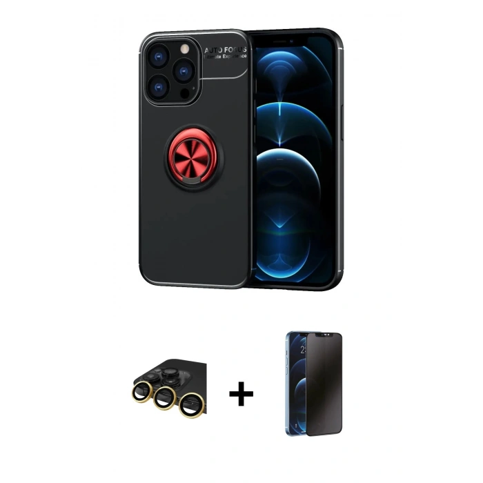 MARSİLYAN™- iPhone 13 Pro Max Kılıf Yankı Form Prime - Siyah 3D Antistatik Hayalet Cam Ekran Koruyucu + Raze Metal Kamera Lens - GD